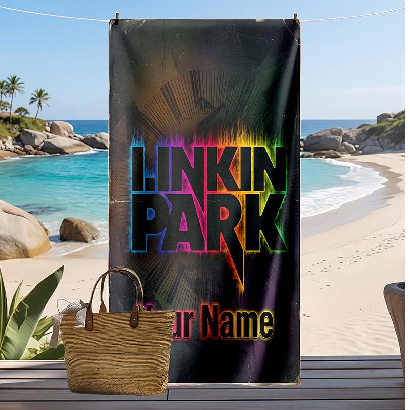 Linkin Park Custom Beach Towel, Print Your Name Text Lightweight Absorbent Towel for Swimming Travel