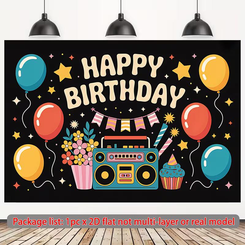 2D Colorful Retro Radio Birthday Backdrop Party Background