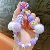 Mobile Phone Lanyard Short Wrist Strap Plush Ball Handmade Beaded Bracelet Pendant Anti-Lost Lanyard