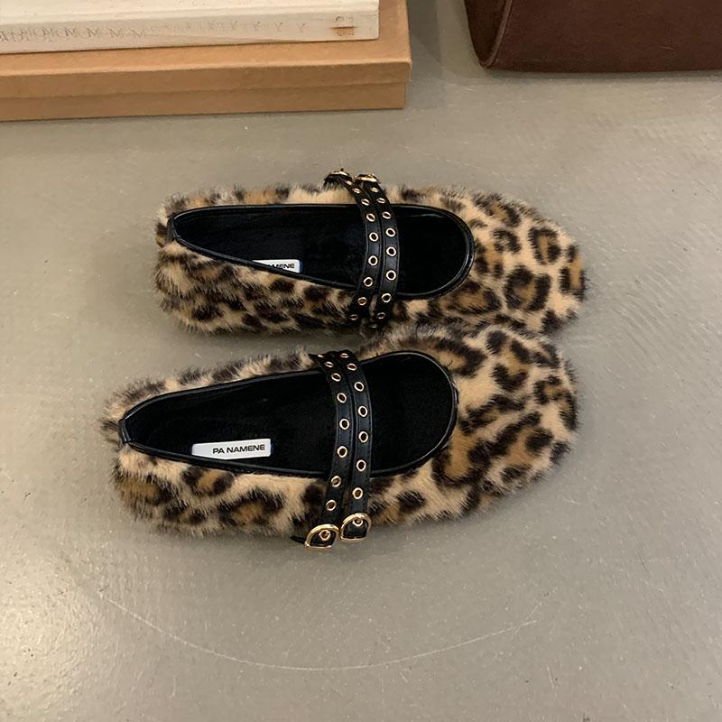 Мода Мода Круглый Носок Женские Мэри Джейн Балетки Меховые Туфли Женская Пряжка Ремешок Обувь Теплые Женские Балетки Мелкие Туфли