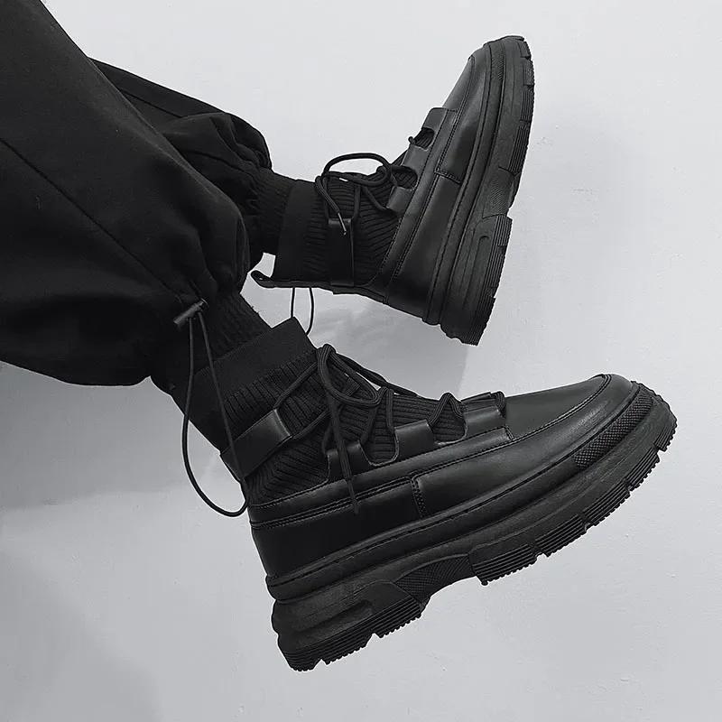 Новые осенне-зимние носки, ботинки, мужские ботильоны, черные туфли на платформе для мужчин, меховые, массивные, панк, мотоциклетные ботинки, готические туфли