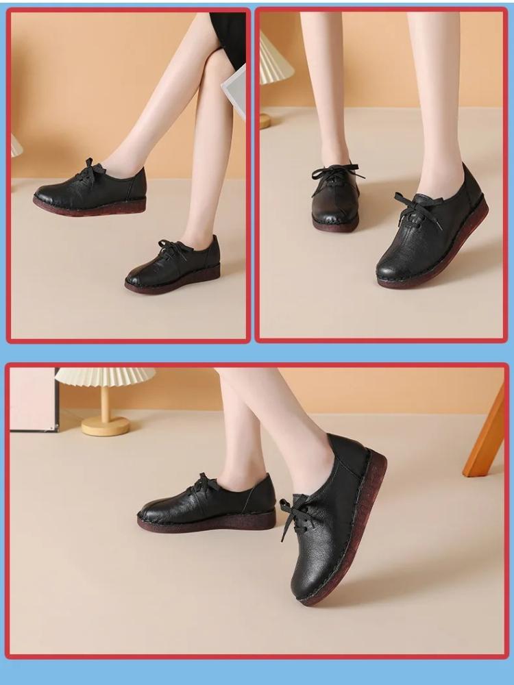 Johnature Женские туфли-лоферы из натуральной кожи, мягкая подошва, повседневные, однотонные, универсальные, на шнуровке