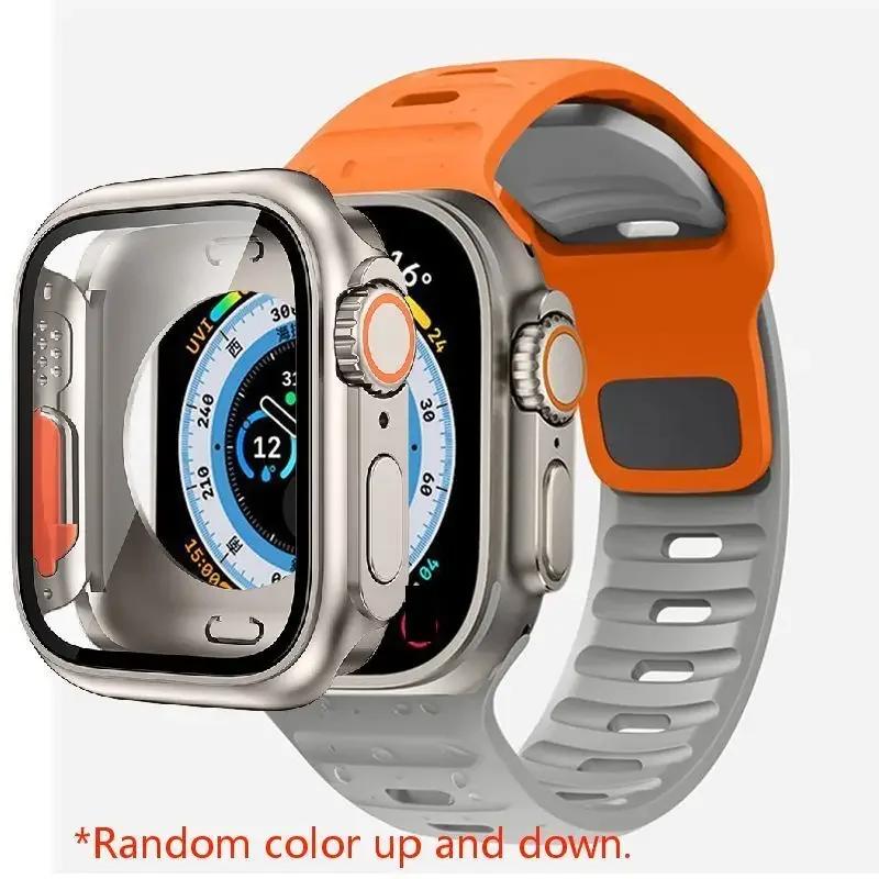 Чехол+Ремешок Для Apple Watch Ремешок 45мм 44мм 41 42 46мм Умный Силиконовый Браслет Iwatch Серия 5 6 Se 7 8 9 10 Заменить на Ультра Чехол