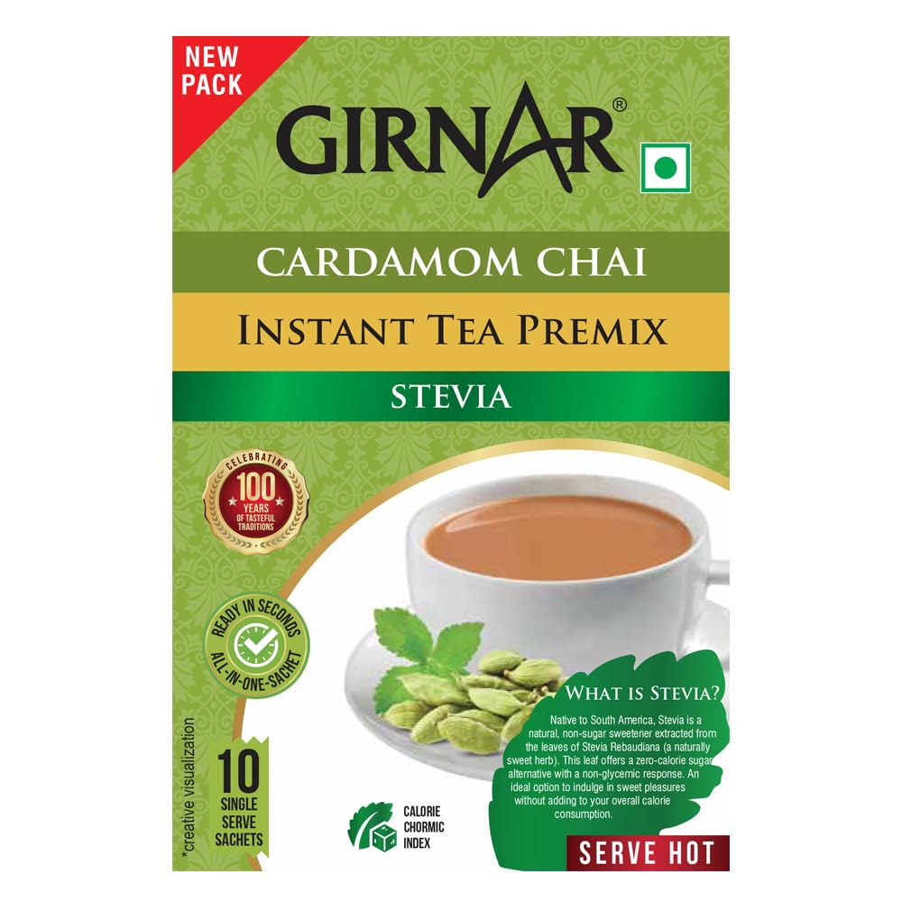 Girnar Instant Cardamom Chai Premix With Stevia 100g 10 Sachets Refreshing Green Tea Beverage