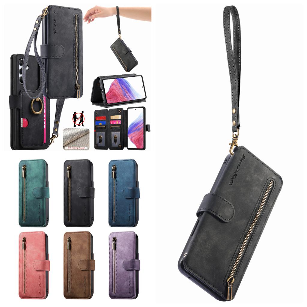 3-in-1 Luxury Leather Wallet Case for Samsung A13/A14/A15/A17...S21/S22/S23...w/ Stand, Shockproof, RFID, Multi-Slot & Zipper