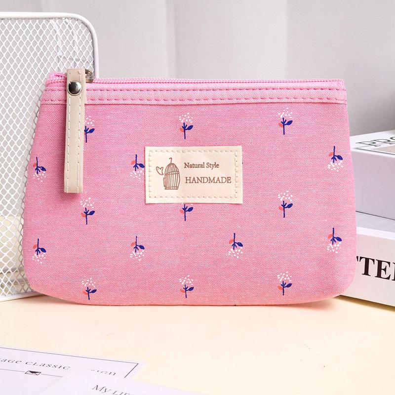 1Pc Floral Prints Rectangle Coin Purse Cute Cosmetic Bag Small Storage Bags Canvas Toiletry Organizer Purse