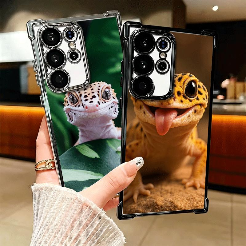 Lizards Geckos Cute Pet Plating Phone Case For Samsung Galaxy S24 S25 FE S26 Edge S23 Ultra S22 S21 Plus S20 Anti-Fall Airabag C