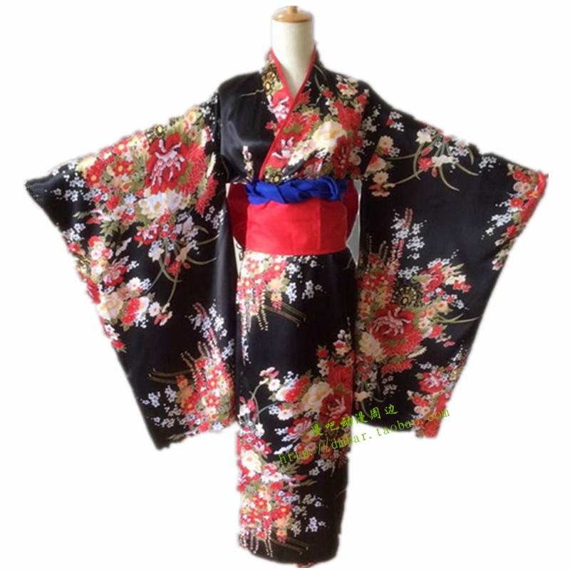 Новейшее аниме Jigoku Shoujo Mioyosuka Косплей Кимоно Черное Цветочное Японское Кимоно Платья Для Женщин Плюс