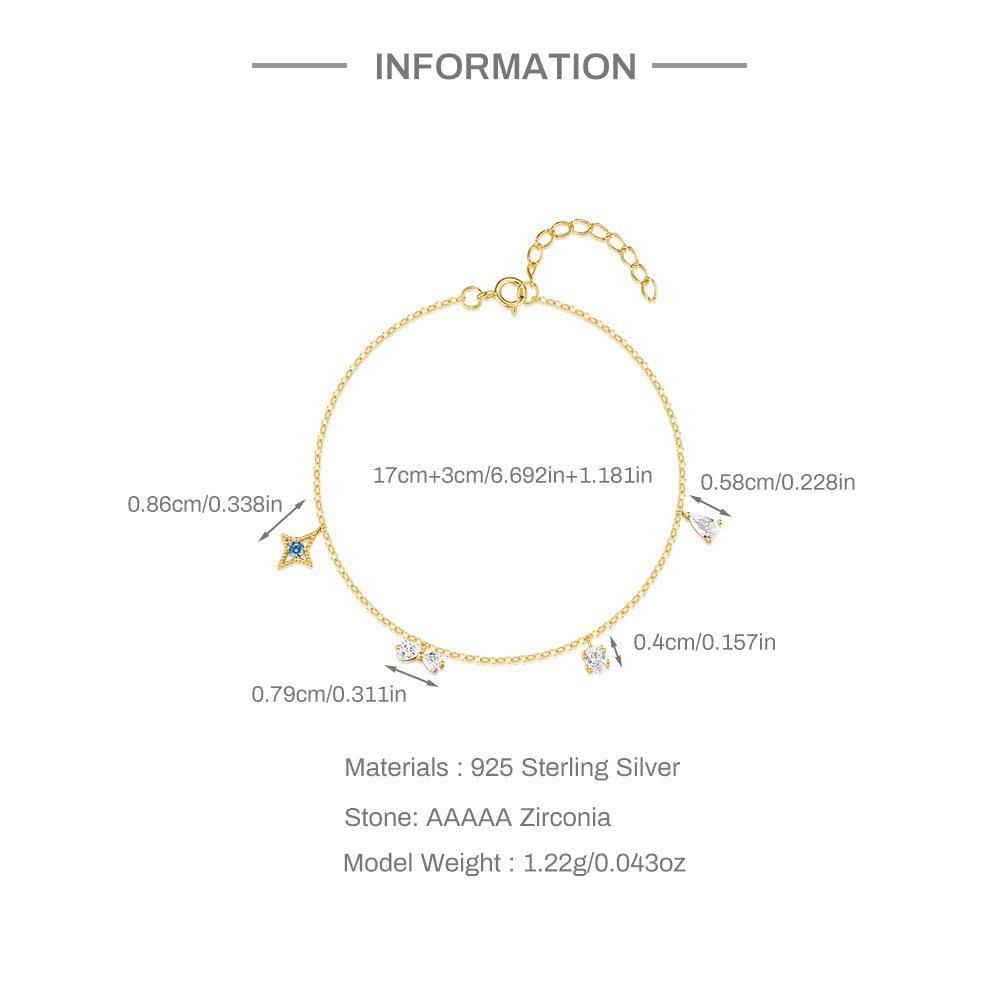 Simple And Versatile S925 Sterling Silver Daily Wear Water Drop/Bow/Tetragonal Star Combination Design Geometric Bracelet