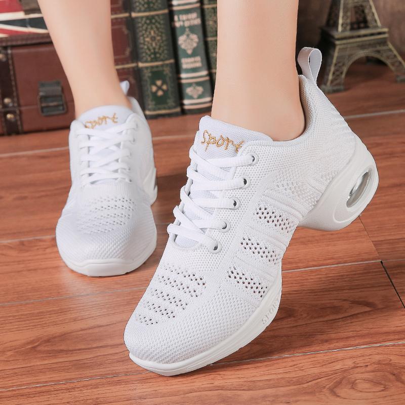 Женская танцевальная обувь Кроссовки Джаз Современные танцевальные туфли Сетчатые Красные Черные Белые Розовые Увеличивающие рост Туфли на воздушной подушке Танцевальная обувь