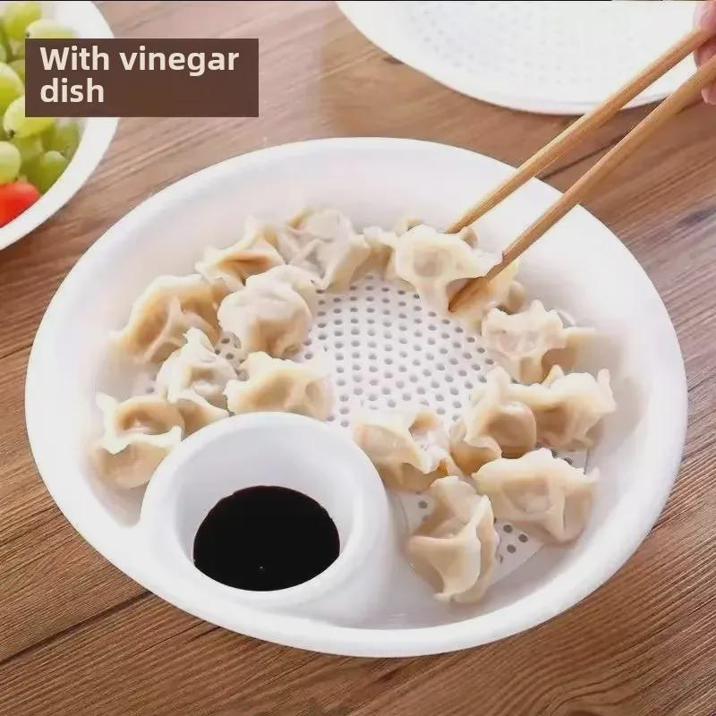 Double-Layer Creative Plastic Plate for Dumplings and Snacks with Vinegar Dish