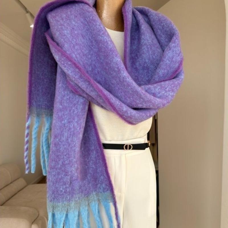 Winter Atmosphere High-End Solid Color Fringed Autumn Winter Warm Thickened Korean Style Scarf Shawl Neck Warmer