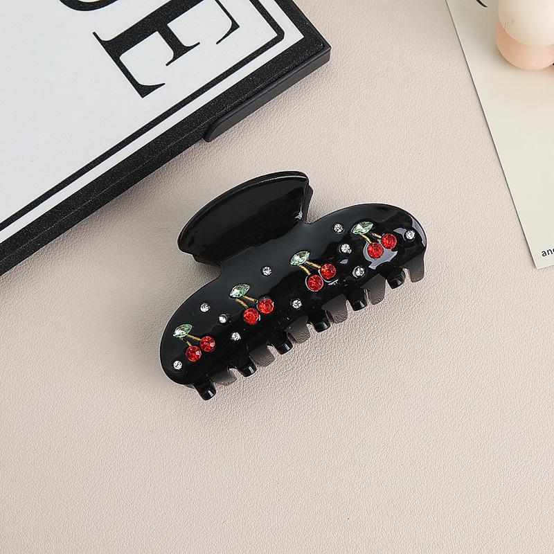 Женская милая французская ретро заколка-акула из ацетата вишневого цвета со стразами, бесшовная заколка-краб, женский зажим для волос, головной убор