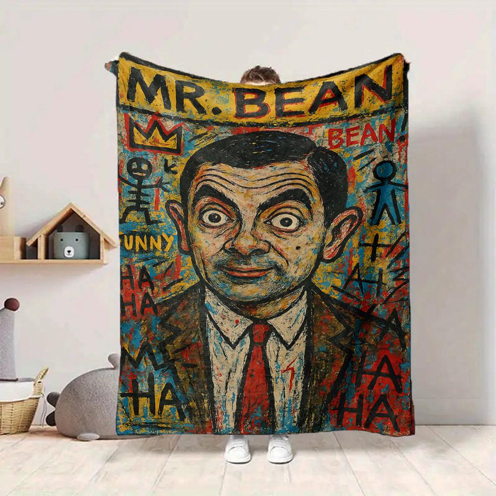 1 шт. г-н. Фланелевое плед с принтом Bean Art, легкий, мягкий, теплый, для дивана, кровати, путешествий, кемпинга, машинная стирка
