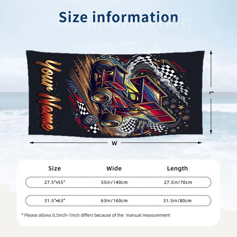 Car Van Theme Beach Towel Personalized Custom Name & Text Soft Quick Dry Beach Towel for Swimming Travel
