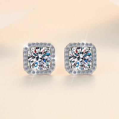 Классические квадратные серьги-гвоздики из стерлингового серебра S925 с муассанитом для женщин