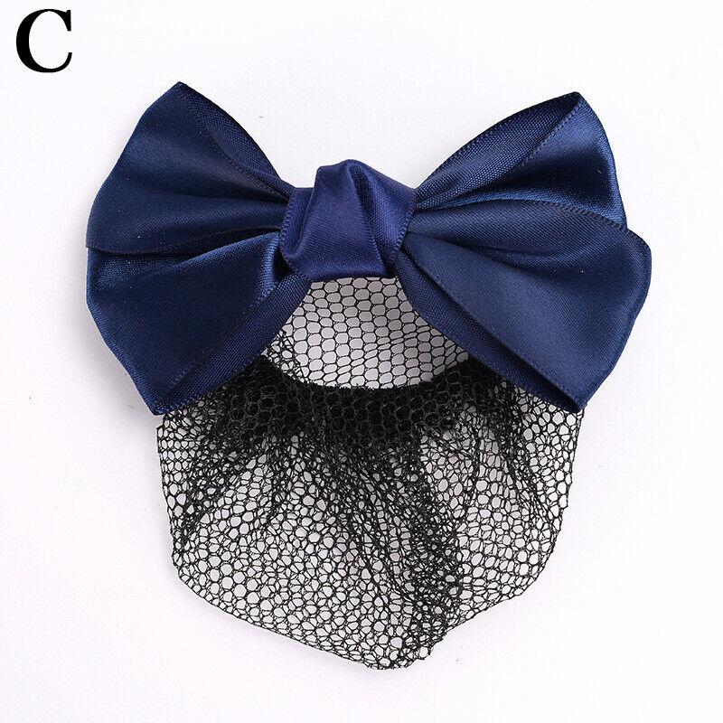 Women Satin Hair Clip With Net Bun Cover Bow Barrette Snood Hairnet Accessory