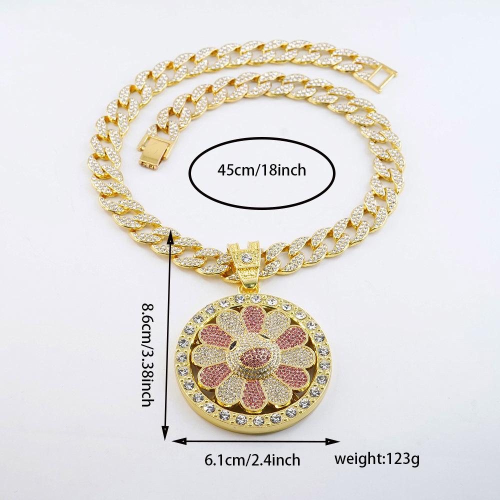 Красочный вращающийся кулон в виде подсолнуха, кубинский предмет, европейское и американское ожерелье, модный бренд в стиле хип-хоп, персонализированные цветочные украшения