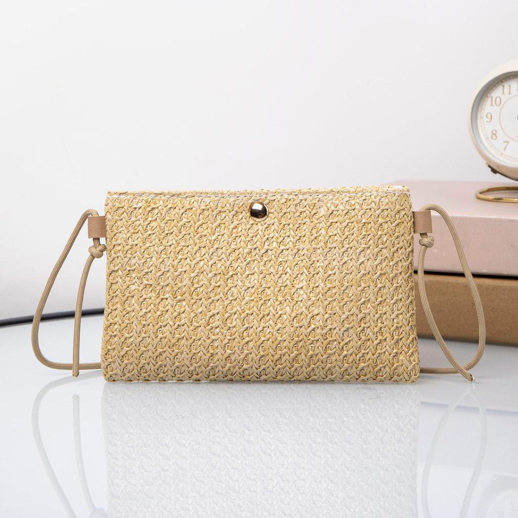 Knit Flower Summer Beach Woman Khaki Clutch Rattan Woven Women Straw Bag Adjustable Shoulder Bag Handbag CLE
