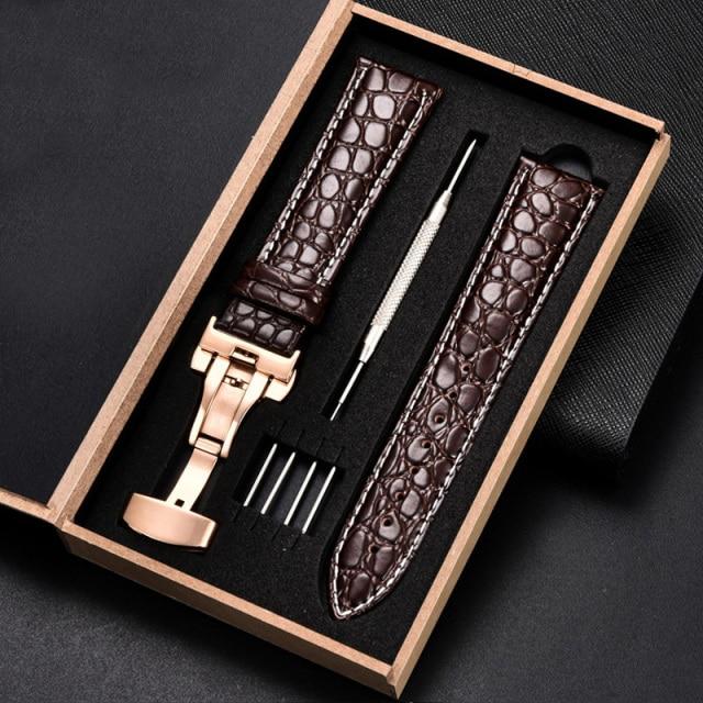 Top Luxury Crocodile Pattern Watchband Leather Straps 18mm 20mm 22mm 24mm With Stainless Steel Automatic Clasp Wristwatch Band