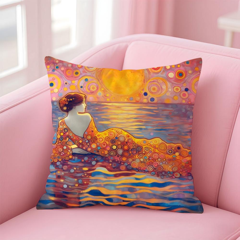 Art Gorgeous GGustav KKlimt Oil Painting Cushion Cover Pillow Case Soft Skin Friendly Fabric Comfort Concealed Zipper