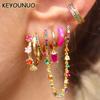 Gold Filled Stud Earrings Set For Women Ear Cuffs Colorful Zircon Dangle Hoop Earrings Fashion Party Jewelry Wholesale