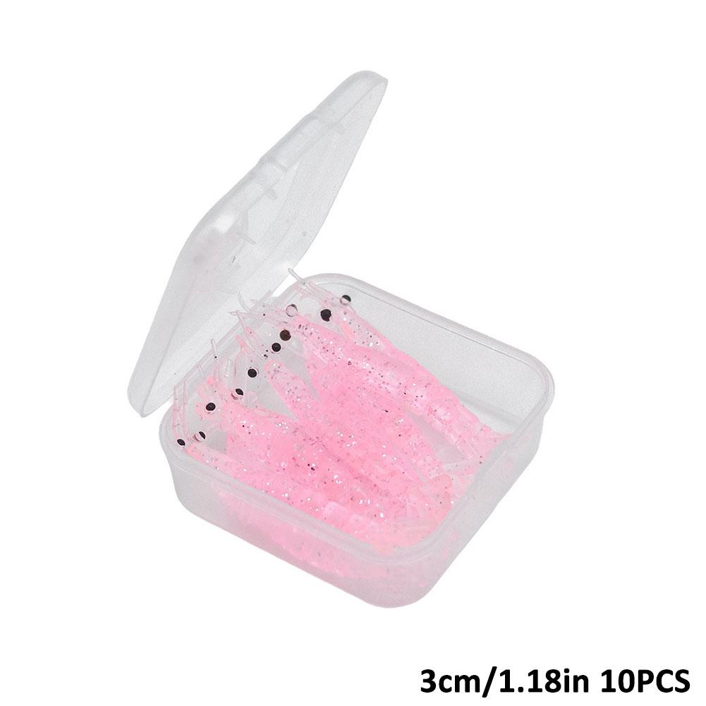 10Pcs/box Silicone Shrimp Lure Bait Mini Soft Grass Shrimp Glow-in-the-dark Bait 3cm/4cm Transparent Fake Baits Fishing Lures