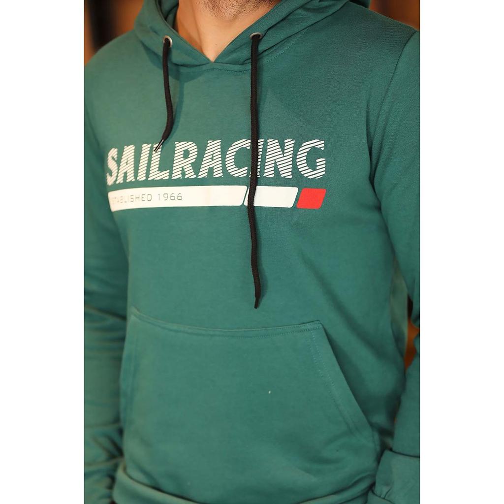 Зеленый мужской свитер с капюшоном и принтом