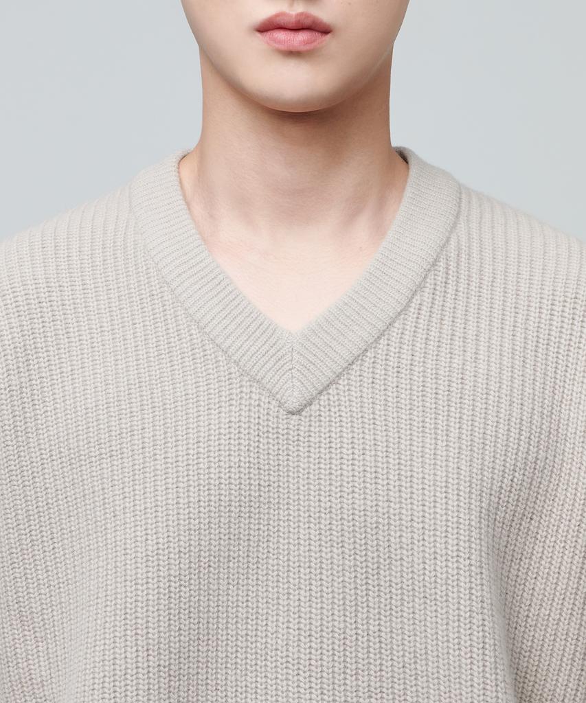 MUSINSA STANDARD Lambswool Ribbed V-Neck Knit [Mushroom]