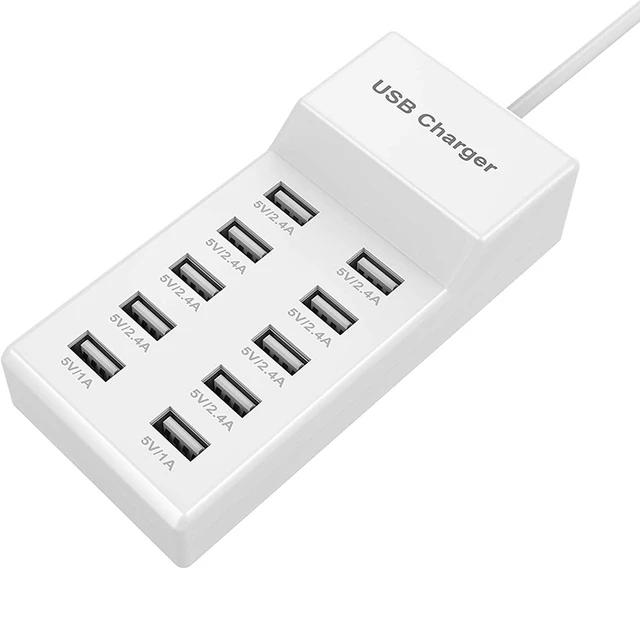 10-портовая зарядная станция USB 50 Вт/10 А, многопортовый концентратор USB C, зарядное устройство для сотового телефона, планшета, нескольких устройств, удлинитель