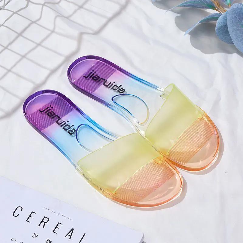 WTEMPO Модные мягкие тапочки Jelly Outdoor Indoor Home, женские весенне-летние прозрачные пляжные сандалии с открытым носком и плоским каблуком