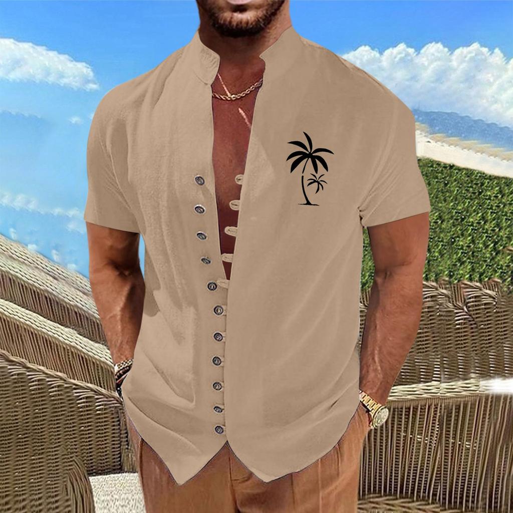 Новая мужская повседневная свободная рубашка в стиле ретро с короткими рукавами и принтом