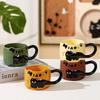 Очаровательная керамическая кружка с рельефным черным котом - Штабелируемая чашка для молока, кофе, завтрака