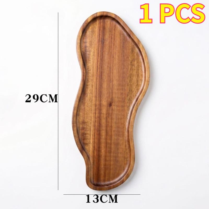 Decorative Peanut Shaped Acacia Wood Tray Heat Resistant Wooden Serving Platter for Household Kitchen Table Daily Food Serving