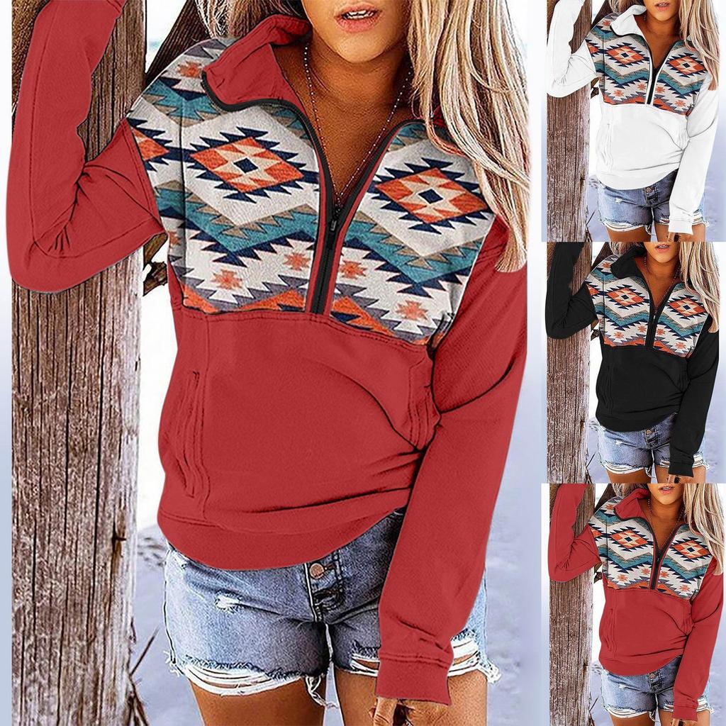 Women's Hooded Printed Sweatshirt Casual Ethnic Printed Long Sleeve Top