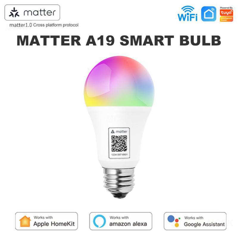 Matter WiFi Smart LED Light Bulb E27 9W TUYA/Smart Life RGBCW Dimmable Smart Lamp Support Alexa Home Homekit Control