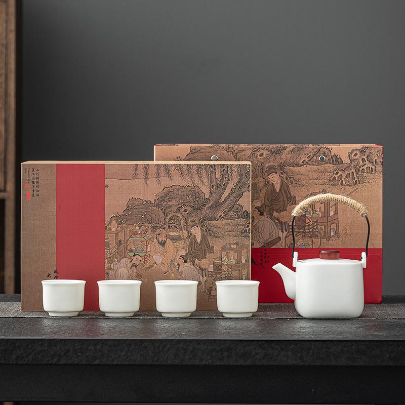 Creative Guofeng merchandise ceramic tea set gift box, the company's annual meeting activities to send high-end gifts to leading customers