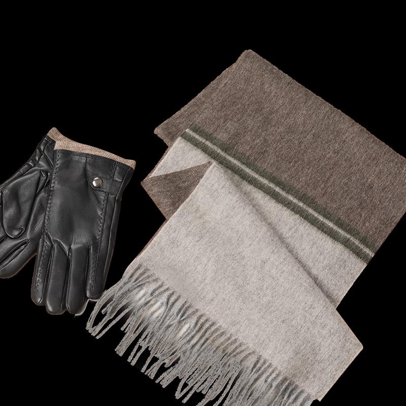 ELSYALNA Premium Wool Scarf and Lambskin Touchscreen Gloves Set