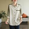 Color Block Long-sleeved Shirt Retro Literary Loose Casual Niche Shirt