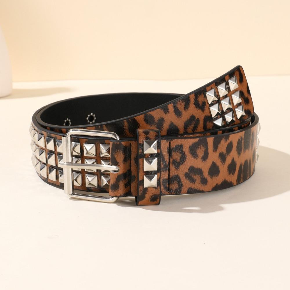 Leopard Print Heavy Metal Belt Punk Women's Belts Trend Jeans Belt Fashion Decoration