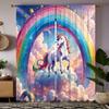 2pcs  HD Cartoon Rainbow Unicorn Decorative Curtain Color Tie Digital Printed Curtain Home Decoration Style Decoration Living