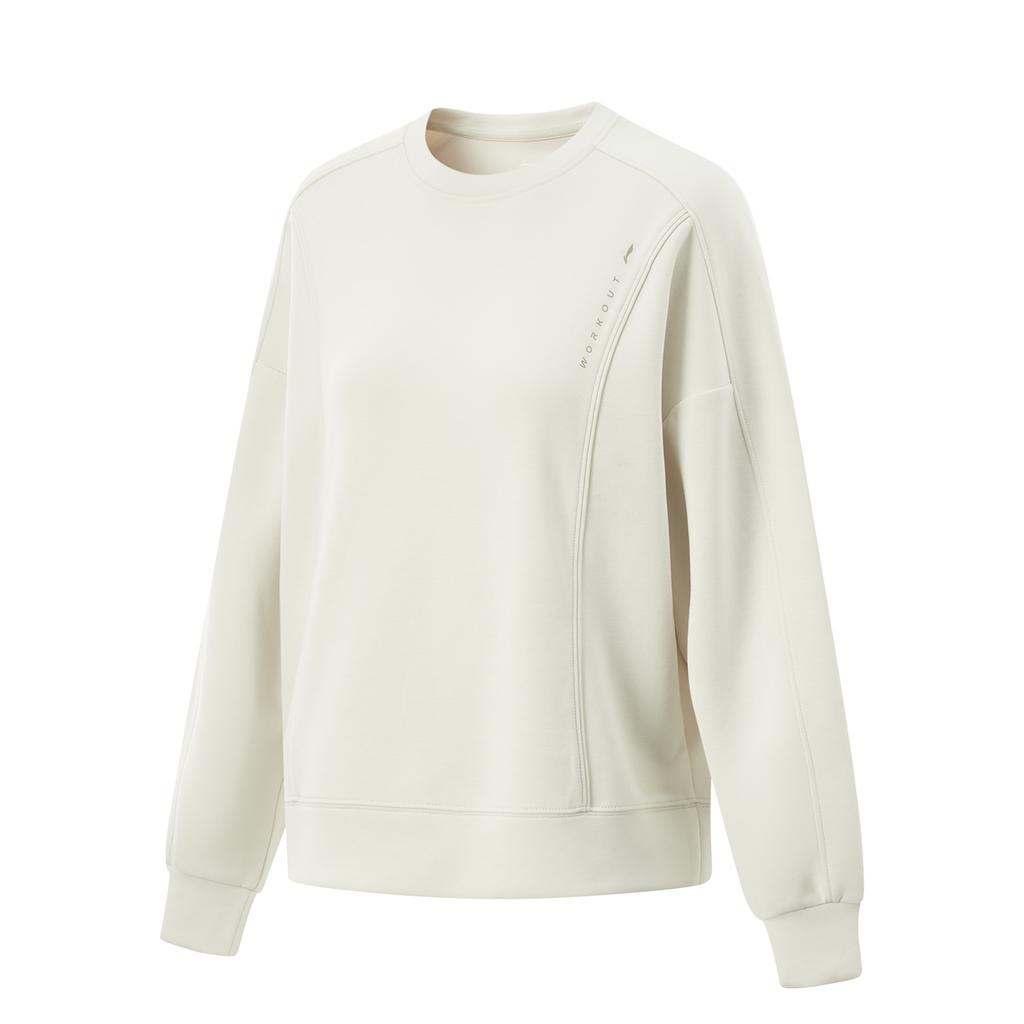 Li Ning Womens Fitness Series Round Neck Pullover Letter Long Sleeve Sweatshirt Women Sweatshirt Silver-Birch-Gray AWDV068-5