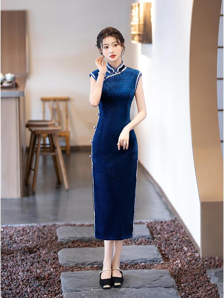 2025 Linxiangman Velvet Cheongsam: Retro Shanghai-Inspired Sleeveless Long Dress