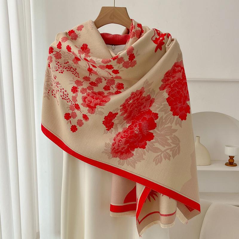 Luxury Brand Cashmere Women Floral Scarf Winter Warm Shawl and Wrap Bandana Pashmina Female Foulard Square Thick Blanket Poncho