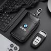 BBJV7 Carbon Fiber Leather Wallet Car Remote Key Storage Zippers Bag For Bmw 50th Anniversary M E36 F20 E46 E90 E87 E34 X3 X5 X6 M2 M3