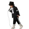 Yousheng Musician Halloween Costume Set for Kids, Black Sequin Jacket, Trousers, Hat, Gloves, 80s 90s Retro Stage Outfits for Disco Party, Fancy Dress