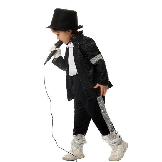 Yousheng Musician Halloween Costume Set for Kids, Black Sequin Jacket, Trousers, Hat, Gloves, 80s 90s Retro Stage Outfits for Disco Party, Fancy Dress