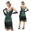 V-neck Double-layer Fringed Dress Gatsby Cocktail Party Sequined Beaded Dress