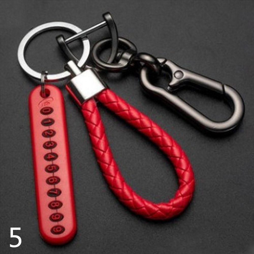 Fashion Weave Bag Pendant Auto Key Chain Leather Phone Number Plate Keyring Anti-lost Car Keychain