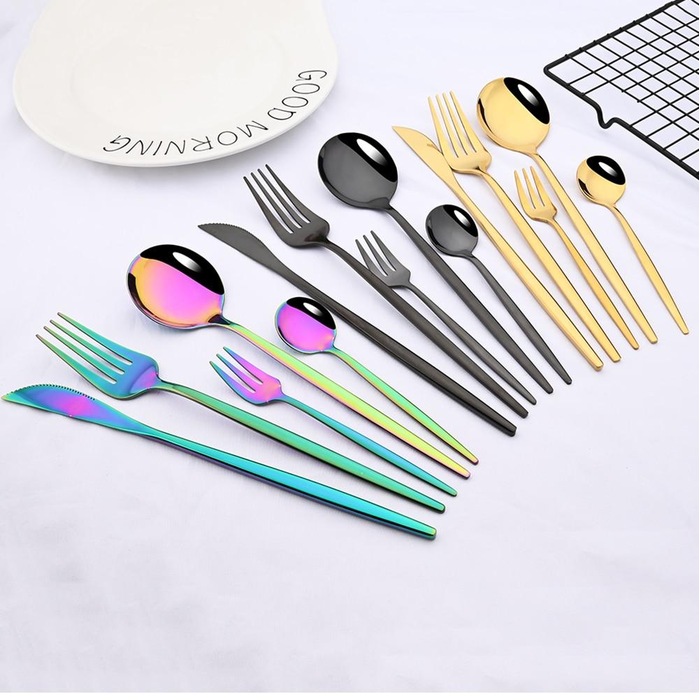 30pcs Gold Dinnerware Set Stainless Steel Dinner Knife Fork Coffee Spoon Teaspoon Flatware Dishwasher Safe Kitchen Tableware Set